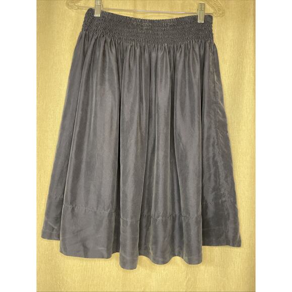 Talbots Small 100% Silk Midi Smocked Waist Navy Skirt-Preppy/Capsule/Has Pockets - Picture 2 of 5